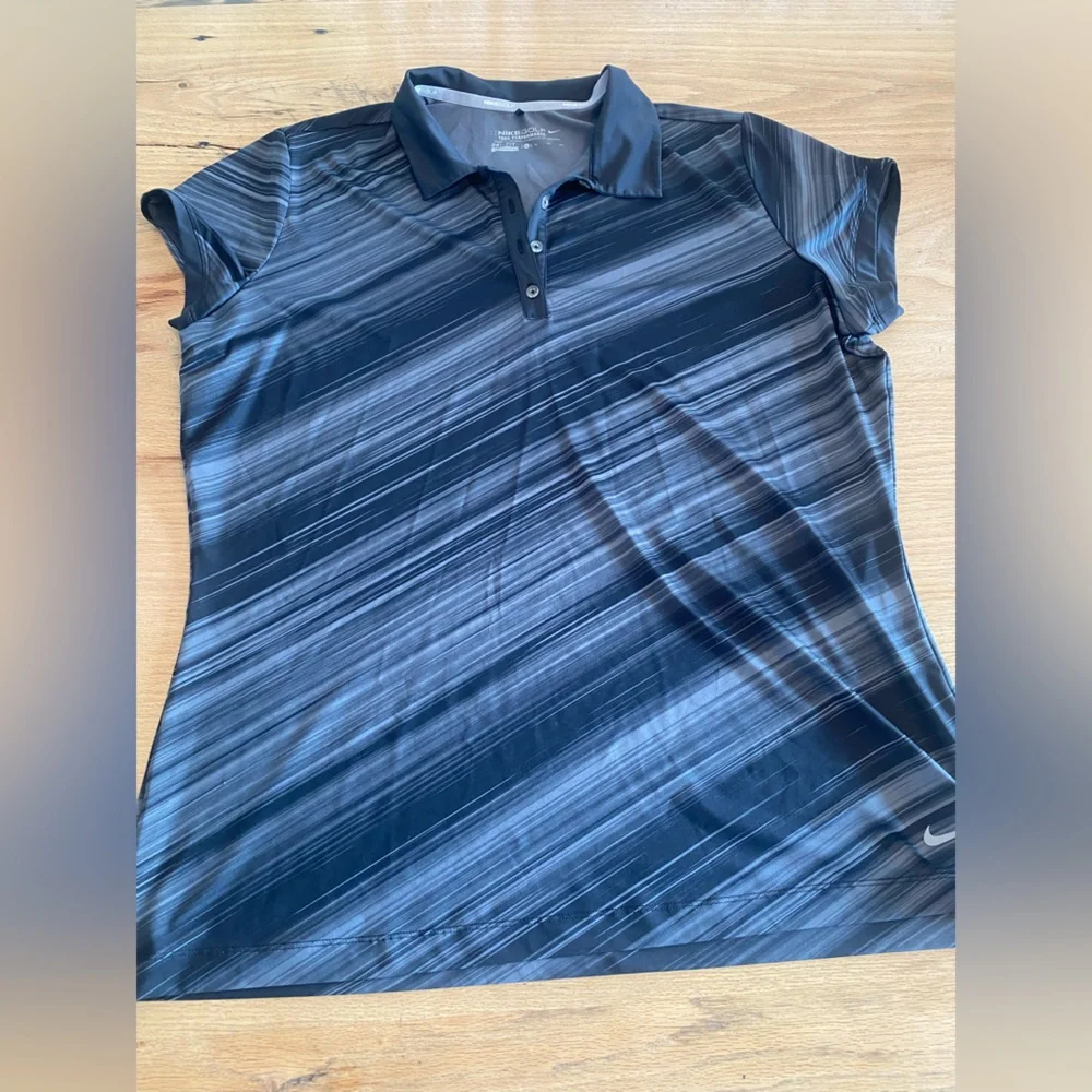 Nike Women's Short Sleeve Polo - Black and‎ Gray XL Preloved